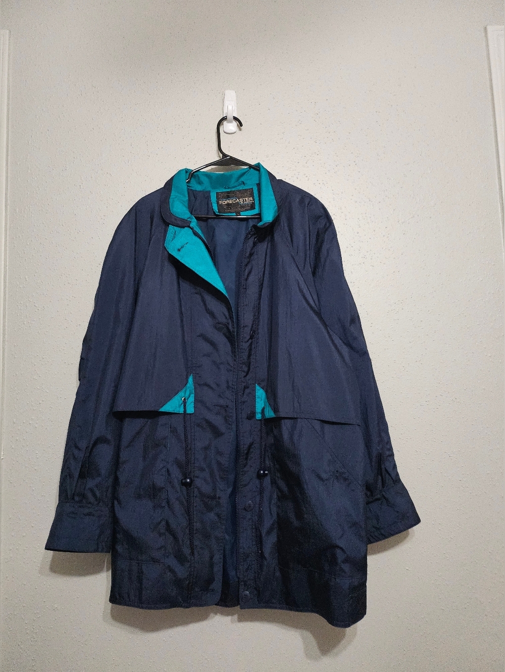 Vintage 90s Forecaster Boston Rain Jacket Navy Teal Windbreaker Coat Women L
